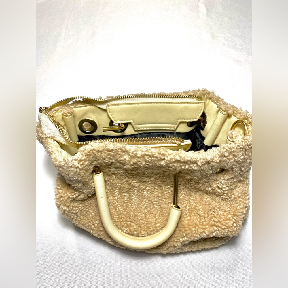 3AM Forever Teddy Mini Tote Beige Faux Fur Crossbody Convertible Hand